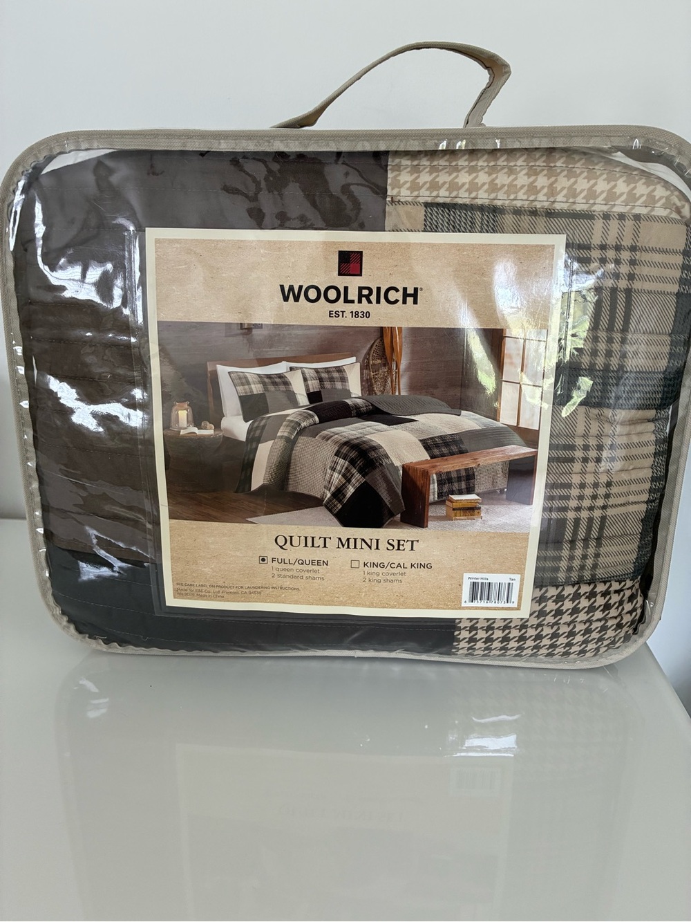 Woolrich Taupe and Dark Brown Plaid Quilt Mini Set